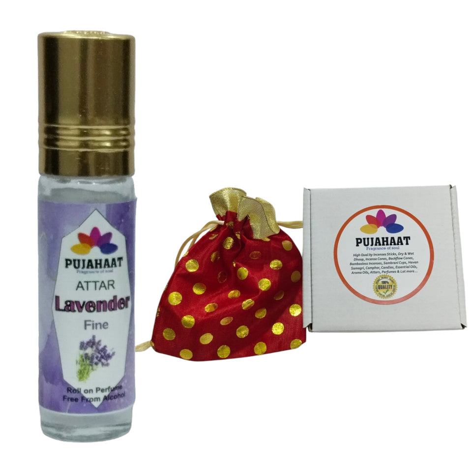 Pujahaat Premium Alcohol-Free Lavender Attar | Ittar 6ml, Fresh Floral Scent, Long-Lasting Travel Size Roll-On, Best Lavender Attar Fragrance Oil