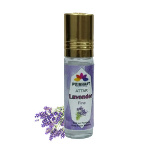 Pujahaat Premium Alcohol-Free Lavender Attar | Ittar 6ml, Fresh Floral Scent, Long-Lasting Travel Size Roll-On, Best Lavender Attar Fragrance Oil