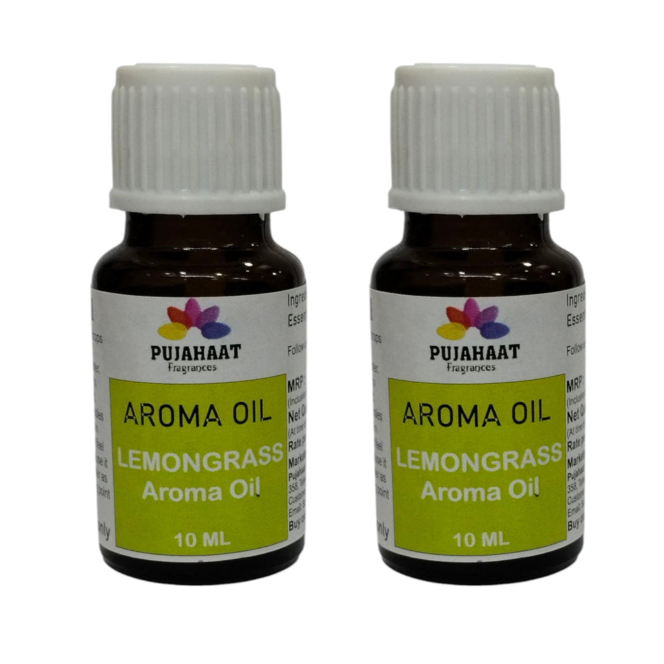 Pujahaat Lemongrass Aroma Oil for Aromatherapy oils, Oil for diffusers, Humidifier oils, Oil Burners, Spa and Air Purifier 10ml Each, Lemongrass - Set of 2 (2 x 10 ml)