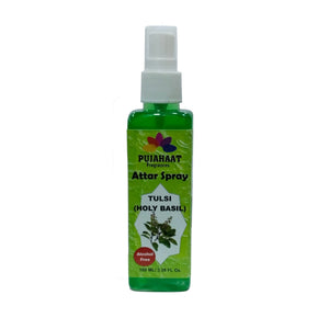 Tulsi Attar Spray by Pujahaat | 100ml Non Alcoholic Spray | Religious Mist | Air Freshener, Room Mist, Fabric & Linen Spray | Perfect for Prayer mats, beds, sofas, curtains