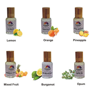 Pujahaat Premium Alcohol-Free Attar Gift (Pack Of 6) Perfume Combo Ittar- Lemon, Orange, Bergamot, Pineapple, Mixed Fruit, Opum (In Roll on Bottle) 18ml (6x3ml) Combo - 4