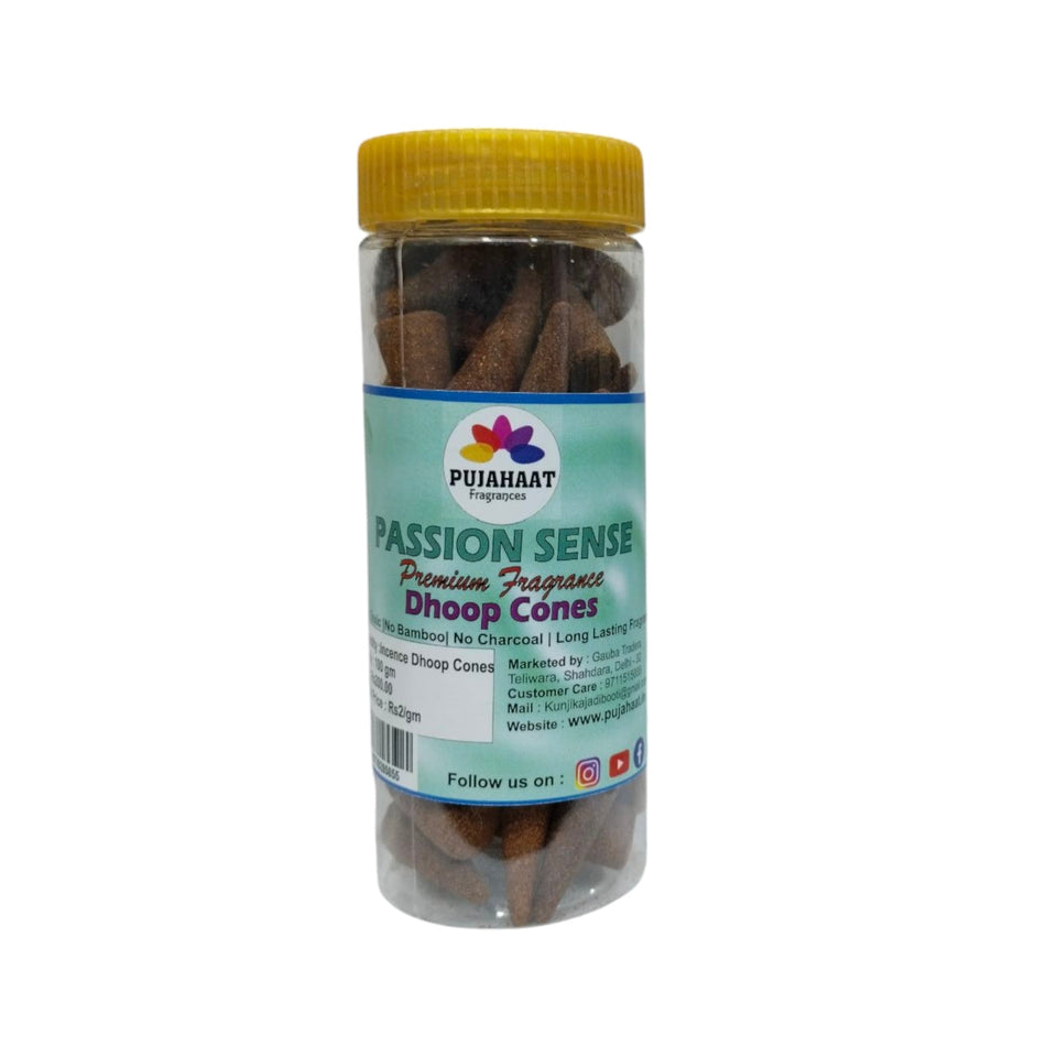 Pujahaat Premium Scented Incense Dhoop Cone | No Charcoal No Bamboo | for Pooja, Rituals & Special Occasions, Aromatherapy Passion Sense Fragrance