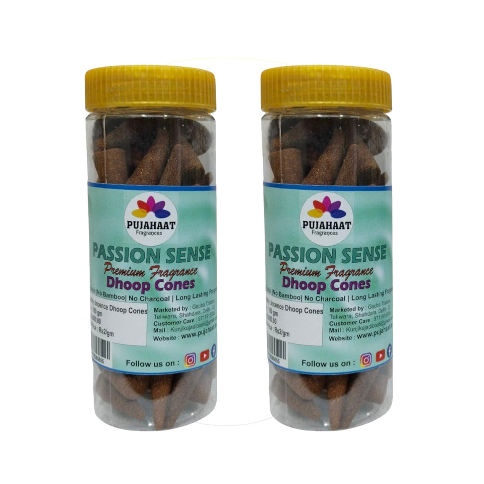Pujahaat Premium Scented Incense Dhoop Cone | No Charcoal No Bamboo | for Pooja, Rituals & Special Occasions, Aromatherapy Passion Sense Fragrance