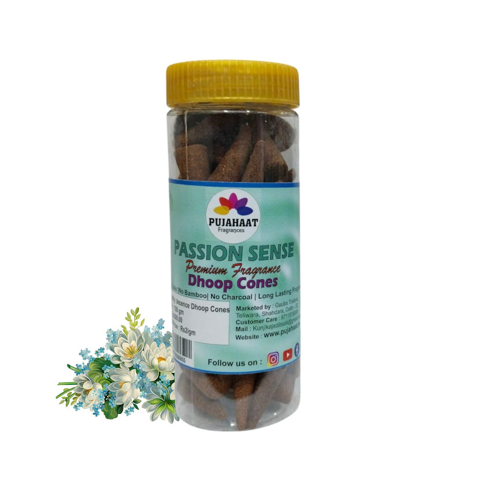 Pujahaat Premium Scented Incense Dhoop Cone | No Charcoal No Bamboo | for Pooja, Rituals & Special Occasions, Aromatherapy Passion Sense Fragrance