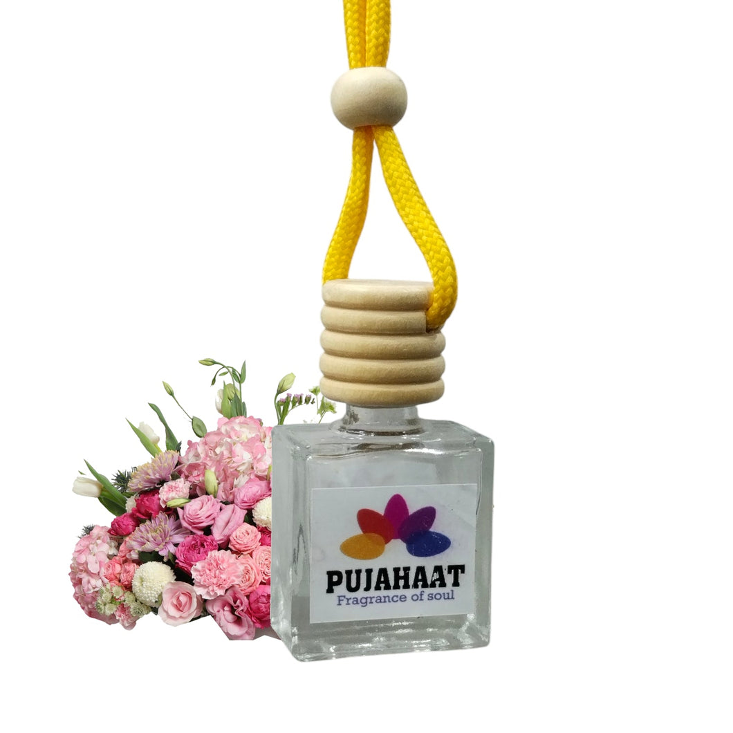 Car Perfume Hanging Pod 10ml Flora G Premium Fragrance by Pujahaat | High Diffusion with Premium Fragrance Oils in Glass Bottle with Wooden Diffuser Lid | Long Lasting | Lasts Up to 45 Days -  Flora G