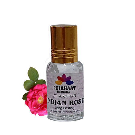 Pujahaat Premium Alcohol-Free Attar | Ittar 6ml, Long-Lasting Travel Size Roll-On, Best Floral Attar Fragrance Oil - Indian Rose