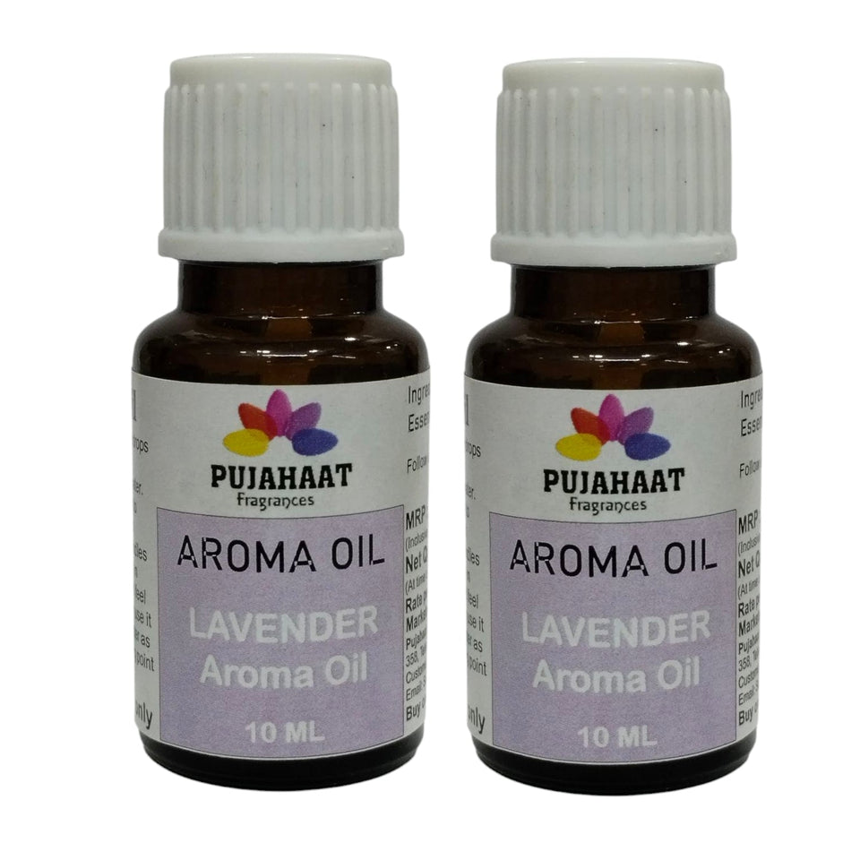 Pujahaat Lavender Aroma Oil for Aromatherapy oils, Oil for diffusers, Humidifier oils, Oil Burners, Spa and Air Purifier 10ml Each, Lavender - Set of 2 (2 x 10 ml)