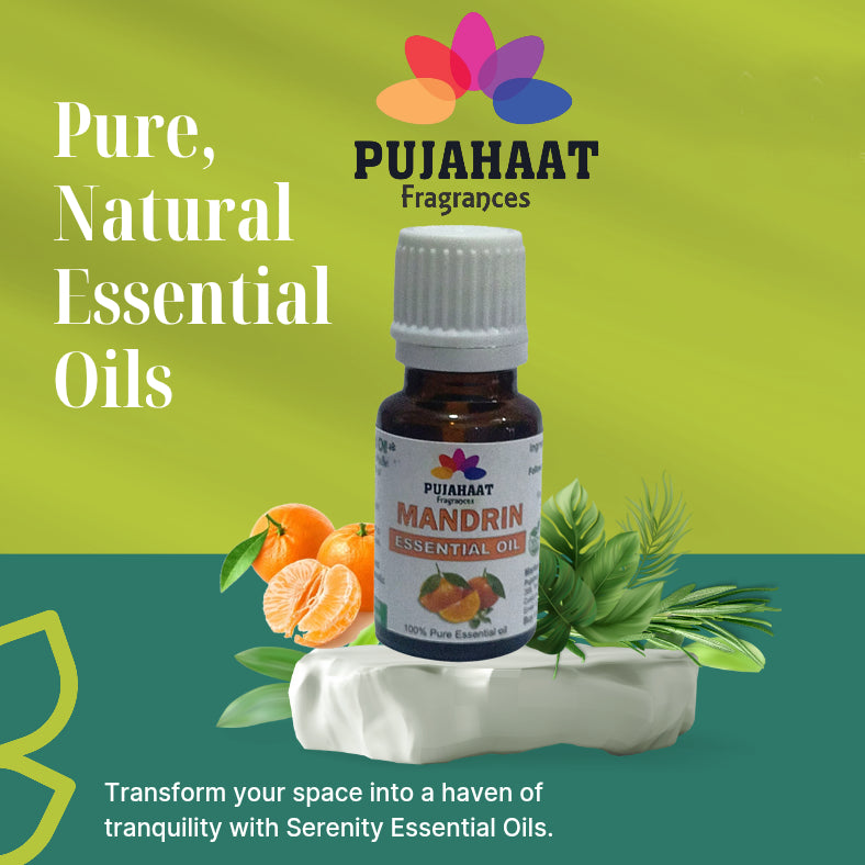 Pujahaat Mandarin Essential Oil for Skin | 100% Natural | Mandarin Oil for Diffuser | Essential Oil for Skin, Hair, Aromatherapy & Candle Making | Fresh Citrusy Scent, 15 ml