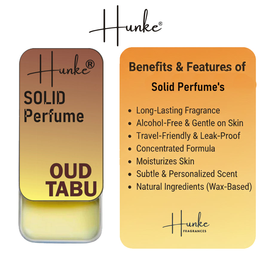 Hunke® Solid Perfume | Alcohol-Free Solid Perfume for Men & Women | Long Lasting Natural Wax Fragrance | Travel Friendly Pocket Perfume | Handmade Luxury - Oud Tabu