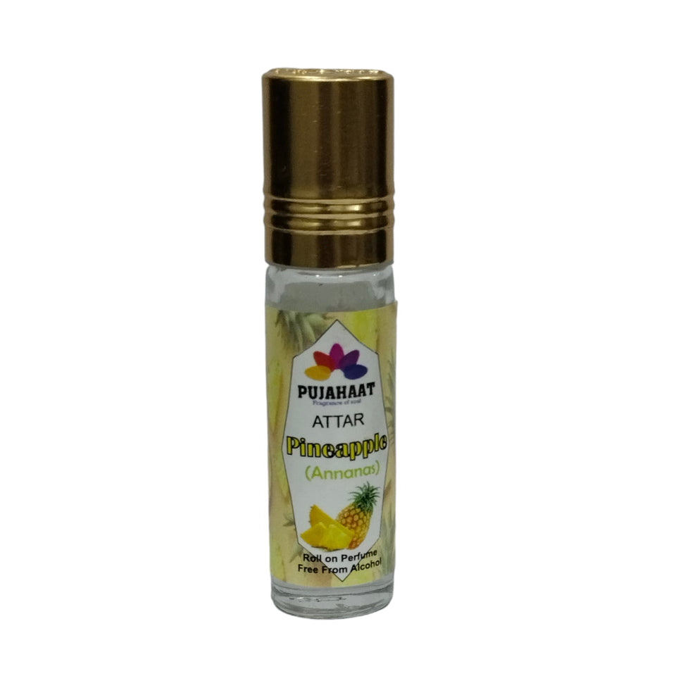 Pujahaat Premium Alcohol-Free Pineapple Attar | Ittar 6ml, Fresh Fruity Scent, Long-Lasting Travel Size Roll-On, Best Pineapple Attar Fragrance Oil