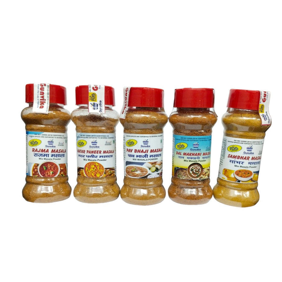 Gunvika Special Combo of 10 Daily use Blended Masala Spice Combo | Premium Quality Grounded Spices Blends | Zero added Colours, Fillers, Additives | Vegan | Aromatic