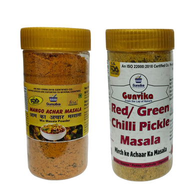 Gunvika Special Aam & Mirch Achaar Masala Premix | Combo of 2 Pickles Mango and Chilli Premix | Made from Premium Quality Spices | Zero added Colours | Vegan - 200 gm each