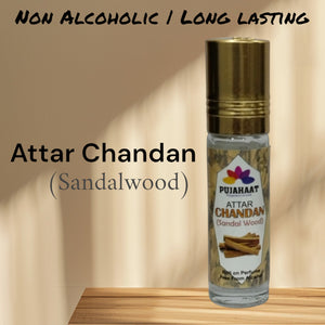 Pujahaat Premium Alcohol-Free Sandal Wood Attar | Ittar 6ml, Fresh Woody Scent, Long-Lasting Travel Size Roll-On, Best Sandalwood | Chandan Attar Fragrance Oil