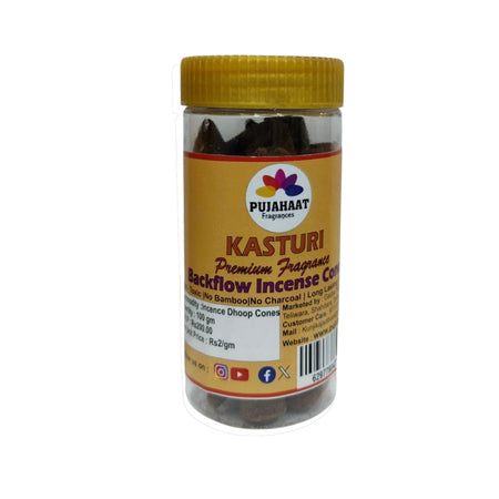 Pujahaat Premium Back Flow Dry Dhoop cones Incense Scented Smoke Cones / Dhoop for Smoke Fountains - Kasturi (Musk) Fragrance