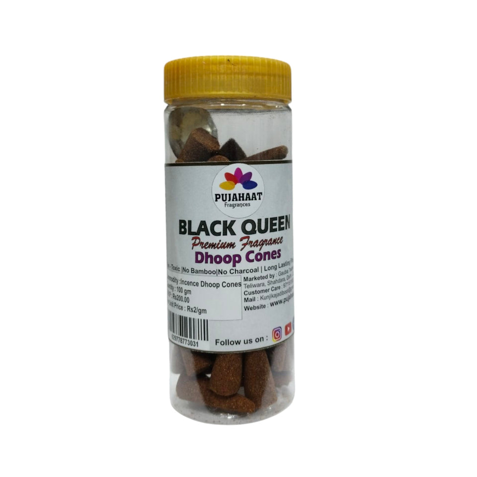 Pujahaat Premium Scented Incense Dhoop Cone | No Charcoal No Bamboo | for Pooja, Rituals & Special Occasions, Aromatherapy Black Queen Fragrance