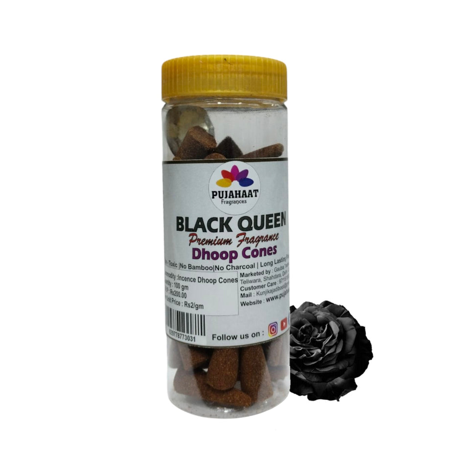 Pujahaat Premium Scented Incense Dhoop Cone | No Charcoal No Bamboo | for Pooja, Rituals & Special Occasions, Aromatherapy Black Queen Fragrance
