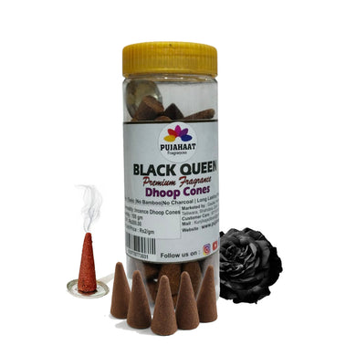 Pujahaat Premium Scented Incense Dhoop Cone | No Charcoal No Bamboo | for Pooja, Rituals & Special Occasions, Aromatherapy Black Queen Fragrance