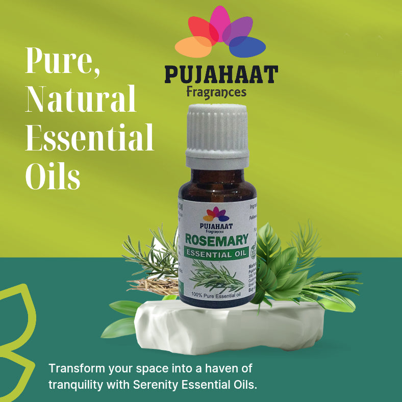 Pujahaat Rosemary Essential Oil (Rosmarinus officinalis) for Hair Growth, Hair Fall Control and Nourishment, Skin Care | All Skin Types | 100% Pure, Natural, Undiluted | 15ml