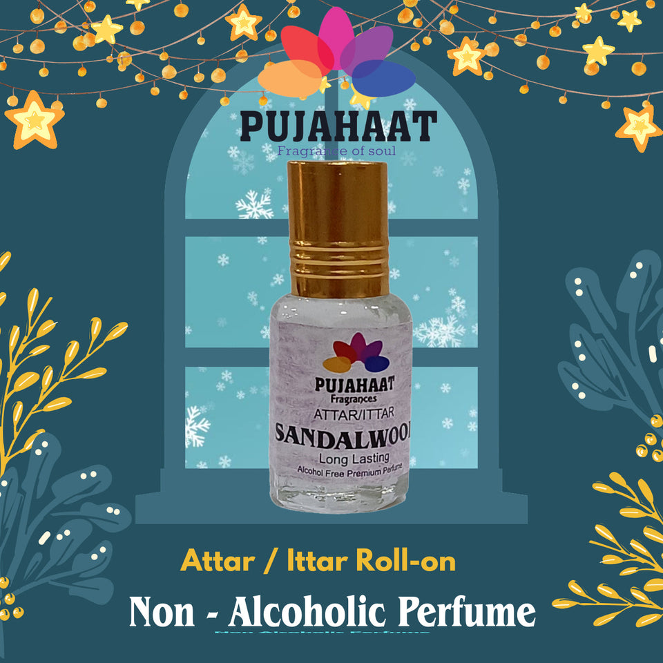 Pujahaat Premium Alcohol-Free Attar | Ittar 6ml, Long-Lasting Travel Size Roll-On, Best Attar Woody Fragrance Oil - Sandalwood