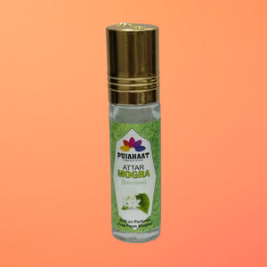 Pujahaat Premium Alcohol-Free Mogra Attar | Ittar 6 ml, Fresh Floral Scent, Long-Lasting Travel Size Roll-On, Best Mogra Attar Fragrance Oil