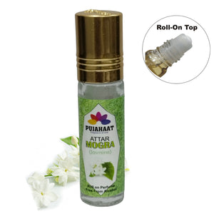 Pujahaat Premium Alcohol-Free Mogra Attar | Ittar 6 ml, Fresh Floral Scent, Long-Lasting Travel Size Roll-On, Best Mogra Attar Fragrance Oil