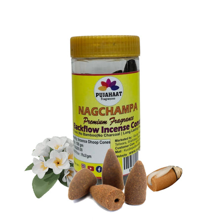 Pujahaat Premium Back Flow Dry Dhoop cones Incense Scented Smoke Cones / Dhoop for Smoke Fountains - Nagchampa Fragrance