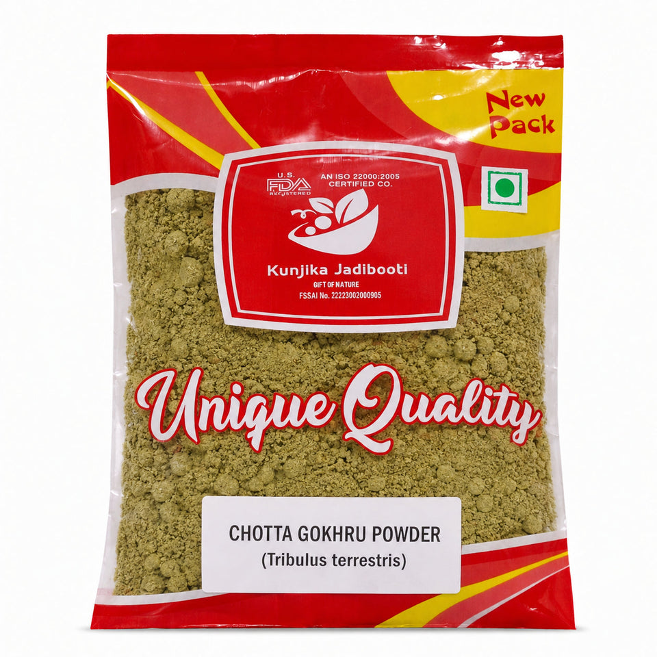 Kunjika Jadibooti Gokhru Chota Powder -Tribulus Terrestris Seeds- Small Caltrops Natural Powder 100 gm