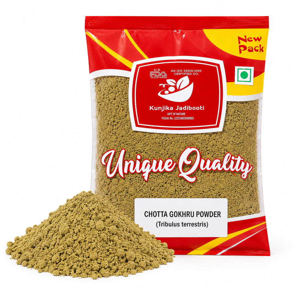 Kunjika Jadibooti Gokhru Chota Powder -Tribulus Terrestris Seeds- Small Caltrops Natural Powder 100 gm