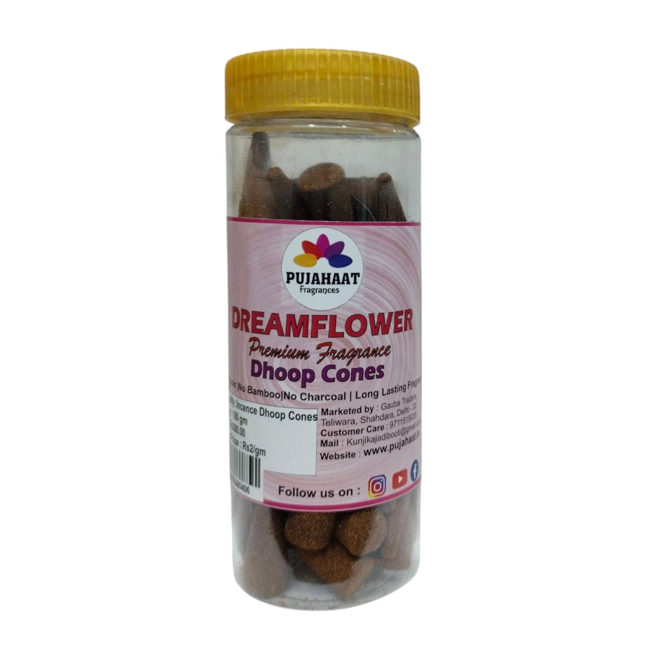 Pujahaat Premium Scented Incense Dhoop Cone | No Charcoal No Bamboo | for Pooja, Rituals & Special Occasions, Aromatherapy Dreamflower Fragrance