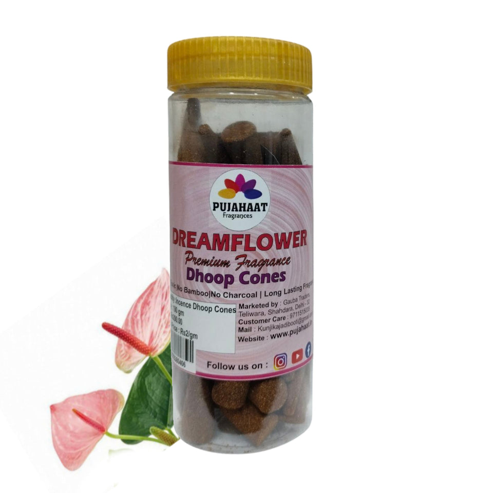Pujahaat Premium Scented Incense Dhoop Cone | No Charcoal No Bamboo | for Pooja, Rituals & Special Occasions, Aromatherapy Dreamflower Fragrance