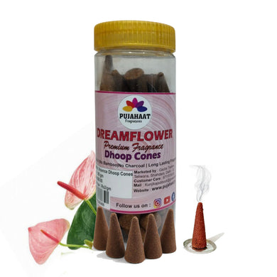Pujahaat Premium Scented Incense Dhoop Cone | No Charcoal No Bamboo | for Pooja, Rituals & Special Occasions, Aromatherapy Dreamflower Fragrance