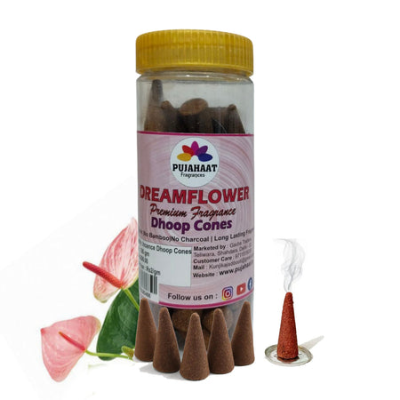 Pujahaat Premium Scented Incense Dhoop Cone | No Charcoal No Bamboo | for Pooja, Rituals & Special Occasions, Aromatherapy Dreamflower Fragrance