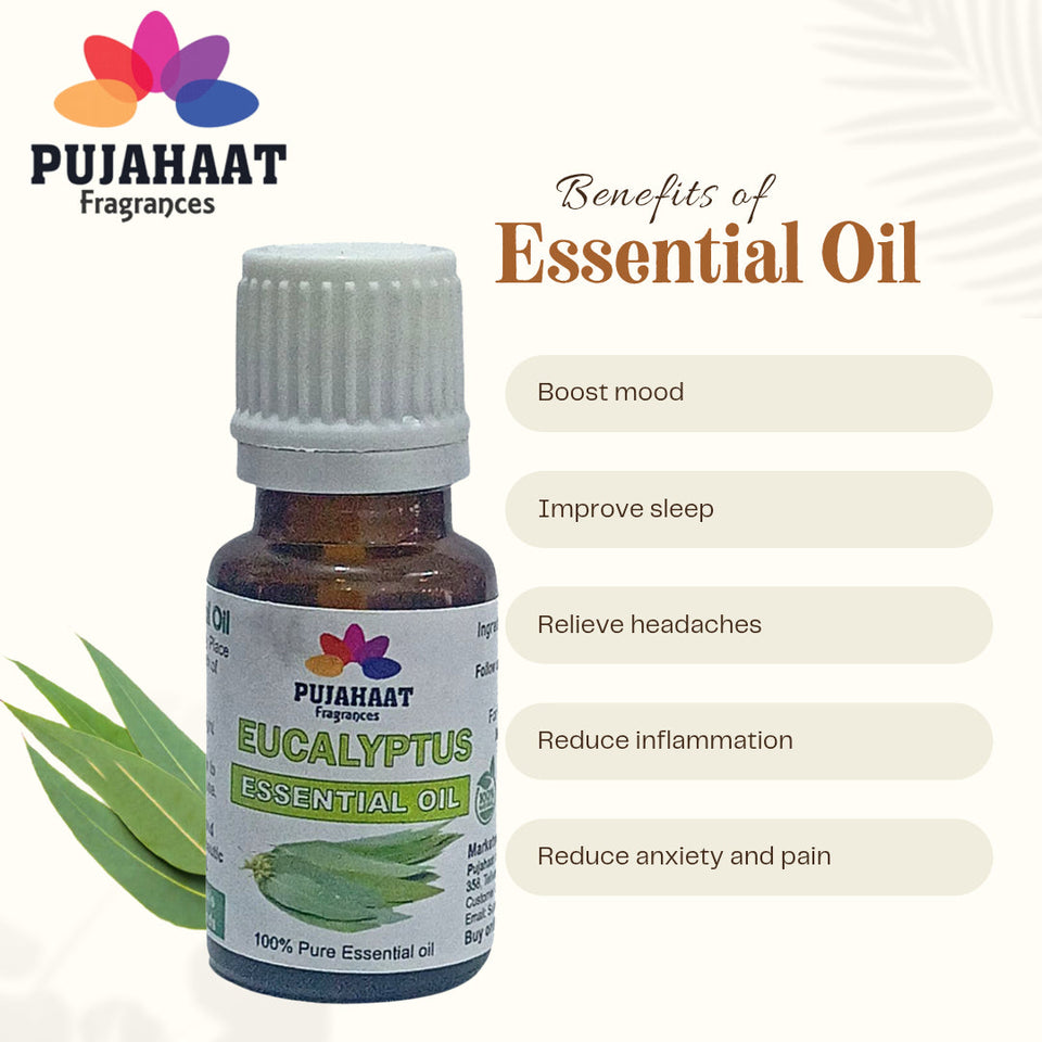 Pujahaat Eucalyptus Essential Oil for Hair Growth, Inhalation, Aromatherapy, Skin Care, Relax Muscle |100% Pure, Natural, Undiluted, Premium Nilgiri Oil | 15ml