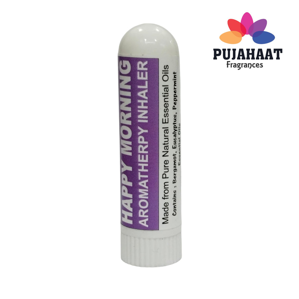 Pujahaat Natural Essential oil based Aromatherapy Nasal Inhaler Stick HAPPY MORNING, Made with 100% natural, therapeutic grade essential oils - Set of 2