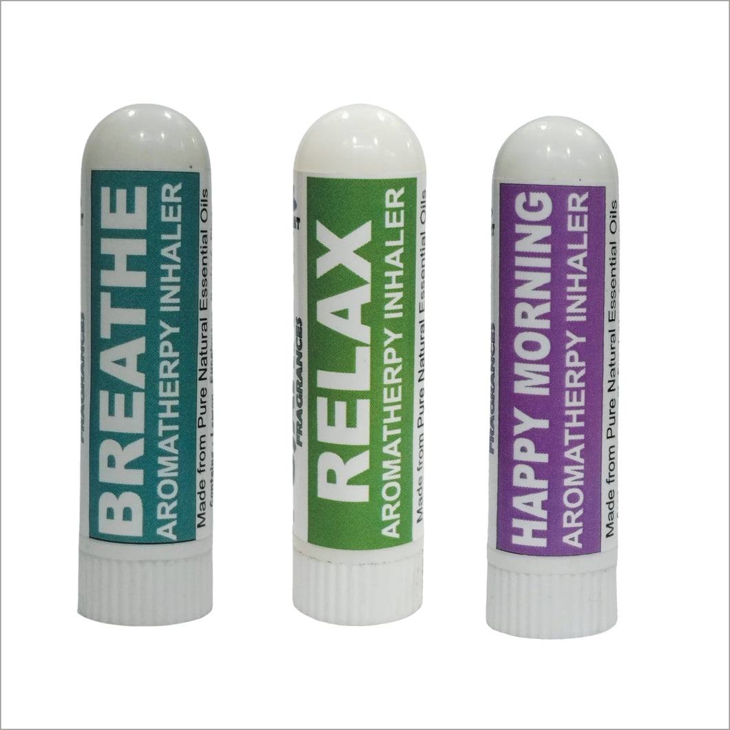 Pujahaat Natural Essential oil based Aromatherapy Nasal Inhaler Stick Relax, Breathe, Happy Morning Made with therapeutic grade essential oils- Set of 3