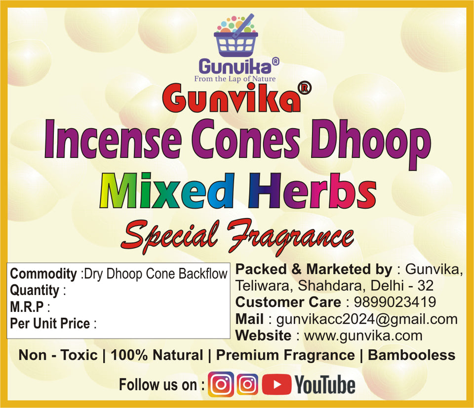 Gunvika® Scented Incense Cone sticks | No Charcoal No Bamboo | Aromatic Pooja, Rituals & Special Occasions, Dhoop Batti Mixed Herbs Fragrance