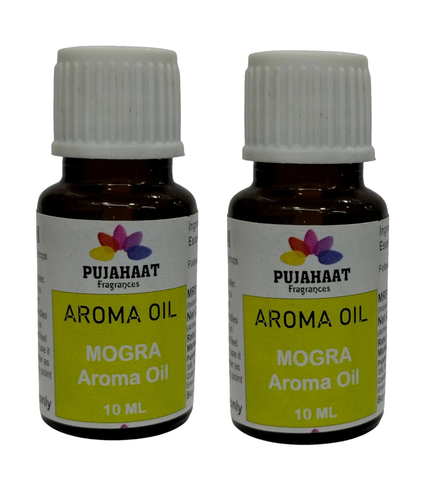 Pujahaat Mogra Aroma Oil for Aromatherapy oils, Oil for diffusers, Humidifier oils, Oil Burners, Spa and Air Purifier 10ml Each, Mogra - Set of 2 (2 x 10 ml)