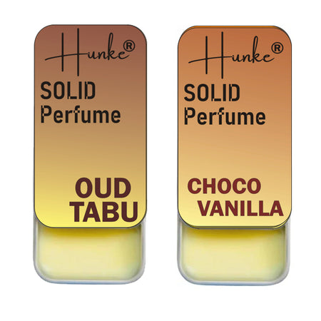 Hunke® Solid Perfume Combo | Alcohol-Free Solid Perfume for Men & Women | Long Lasting Natural Wax Fragrance | Travel Friendly Pocket Perfume | Handmade Luxury - Oud Tabu, Choco Vanilla