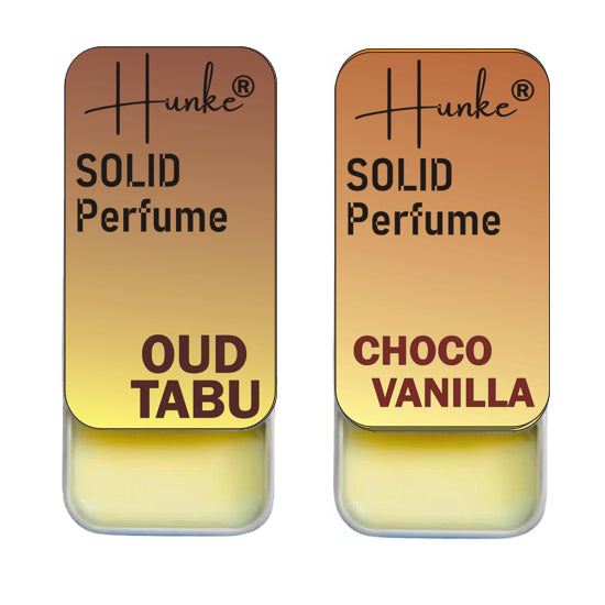 Hunke® Solid Perfume Combo | Alcohol-Free Solid Perfume for Men & Women | Long Lasting Natural Wax Fragrance | Travel Friendly Pocket Perfume | Handmade Luxury - Oud Tabu, Choco Vanilla