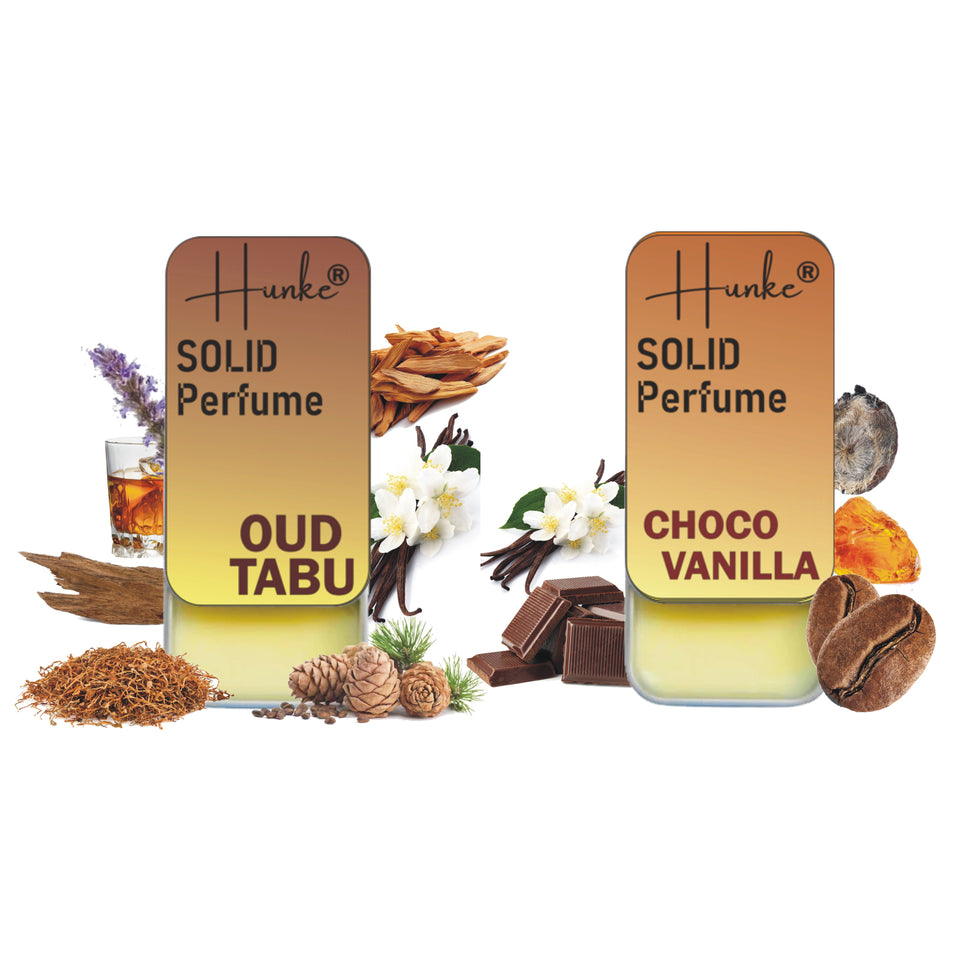 Hunke® Solid Perfume Combo | Alcohol-Free Solid Perfume for Men & Women | Long Lasting Natural Wax Fragrance | Travel Friendly Pocket Perfume | Handmade Luxury - Oud Tabu, Choco Vanilla