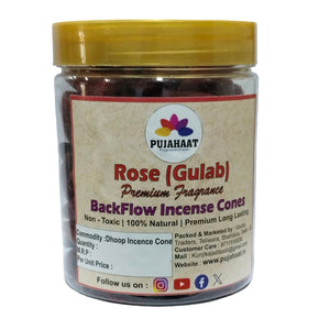 Rose / Gulab Fragrance Premium Backflow Incense Dhoop Cone by Pujahaat | Scented Back Flow Smoke Cones | for Pooja, Rituals & Special Occassions, Smoke Fountain - 200 Gms