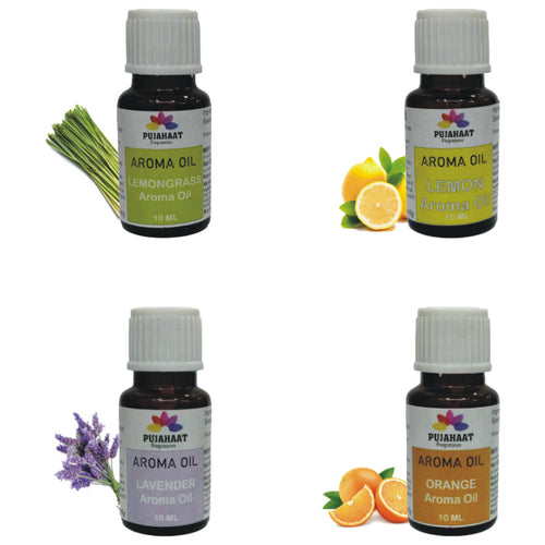 Pujahaat Lavender, Lemongrass, Orange, Lemon Aroma Oil for Aromatherapy oils, Oil for diffusers, Humidifier oils, Oil Burners, Spa and Air Purifier 10ml Each - Set of 4 (4 x 10 ml) AO7