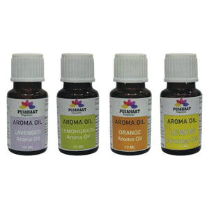 Pujahaat Lavender, Lemongrass, Orange, Lemon Aroma Oil for Aromatherapy oils, Oil for diffusers, Humidifier oils, Oil Burners, Spa and Air Purifier 10ml Each - Set of 4 (4 x 10 ml) AO7