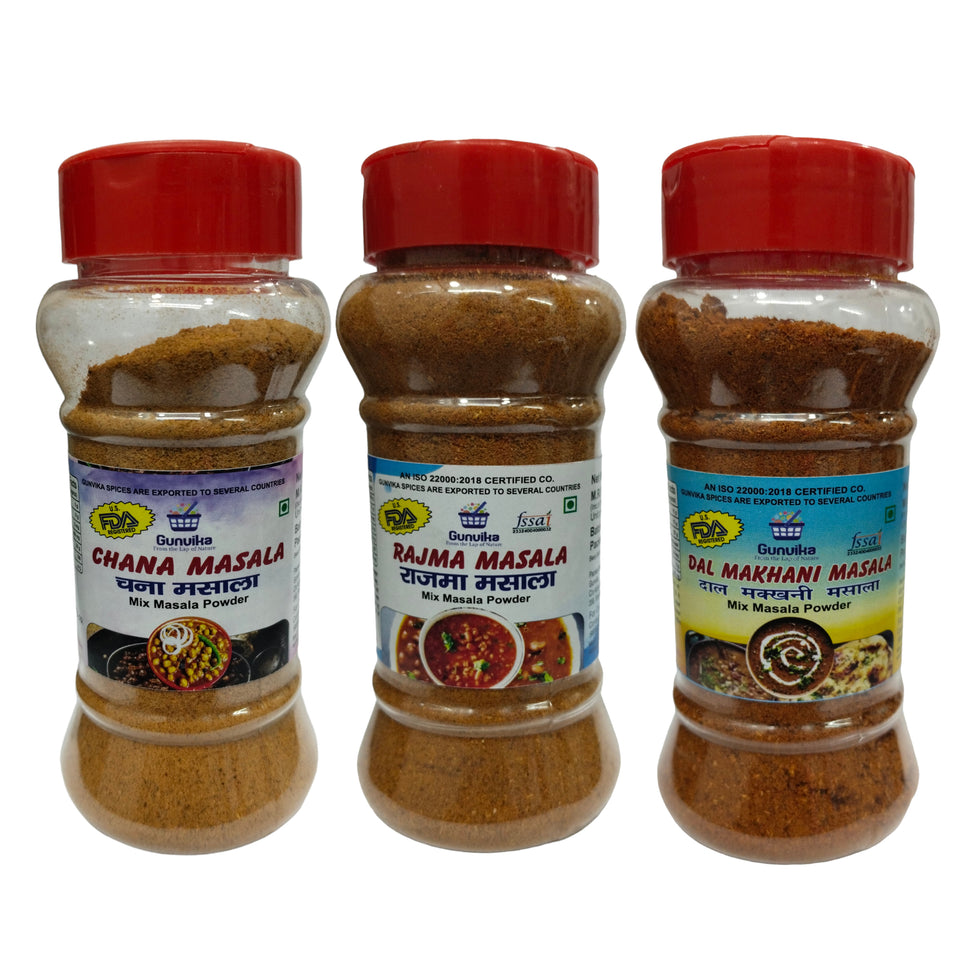 Gunvika Channa Masala Spice Mix, Rajma Masala, Dal Makhni | Multipurpose spice Combos for you | Zero added Colours, Fillers, Additives & Preservatives | Vegan | Aromatic - 100 gm