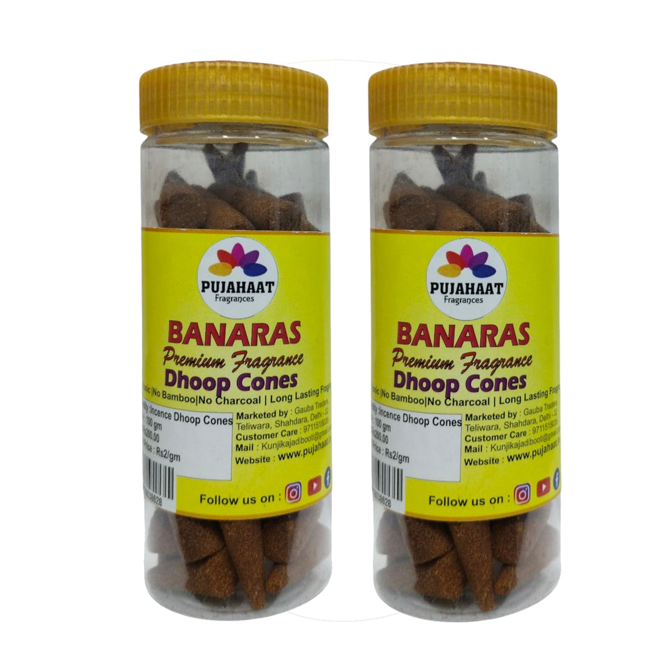 Pujahaat Premium Scented Incense Dhoop Cone | No Charcoal No Bamboo | for Pooja, Rituals & Special Occasions, Aromatherapy Banaras Fragrance