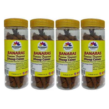 Pujahaat Premium Scented Incense Dhoop Cone | No Charcoal No Bamboo | for Pooja, Rituals & Special Occasions, Aromatherapy Banaras Fragrance