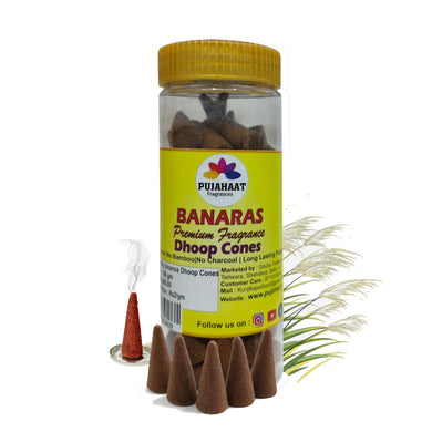 Pujahaat Premium Scented Incense Dhoop Cone | No Charcoal No Bamboo | for Pooja, Rituals & Special Occasions, Aromatherapy Banaras Fragrance