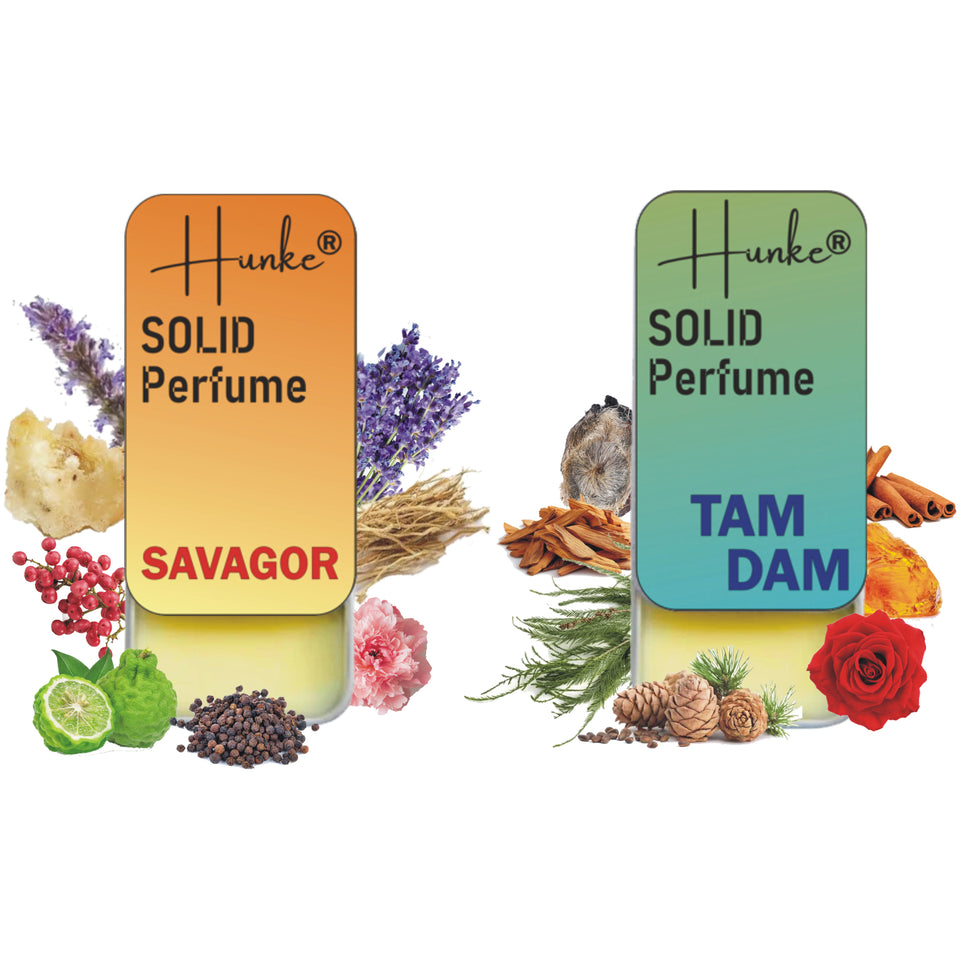 Hunke® Solid Perfume Combo | Alcohol-Free Solid Perfume for Men & Women | Long Lasting Natural Wax Fragrance | Travel Friendly Pocket Perfume | Handmade Luxury - Savagor, Tam Dam