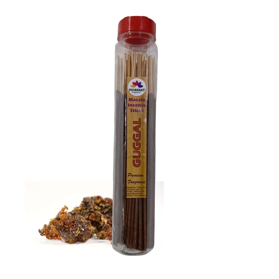 Pujahaat Premium Loban, Guggal, Camphor (Kapoor), Hawan Samagri Scented Incense Stick Masala Agarbatti | No Charcoal Incense Sticks, 100% Herbal Fragrance Agarbatti, 0% Sulphates 4 Fine Fragrance - 400 gm (4 x 100 GMS)
