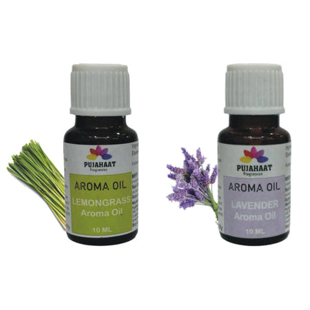 Pujahaat Lavender and Lemongrass Aroma Oil for Aromatherapy oils, Oil for diffusers, Humidifier oils, Oil Burners, Spa and Air Purifier 10ml Each - Set of 2 (2 x 10 ml) AO8